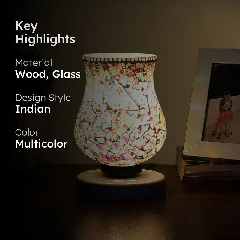Lumiri Mosaic Glass Table Lamp With Wooden Base - Multicolor media 2