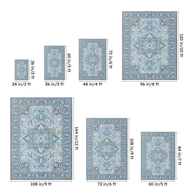 Noah Ethnic Polyester Carpet - Sky Blue media 13