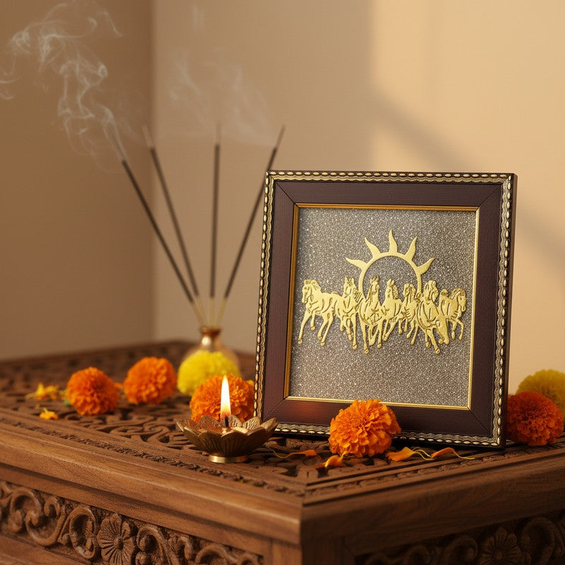 Divine Surya Dev Gold Embellished Pyrite Wall Art media 9