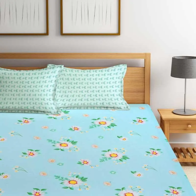 Blue Mosaic Floral Microfiber Bedsheet - 300 GSM media 5