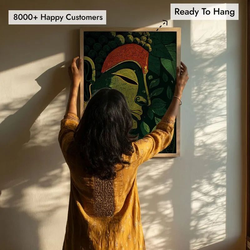 Buddha Of Green Serenity Archival Paper Wall Painting With Brown Frame media 7