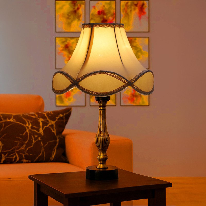 Aurelo Elro Wooden Table Lamp - OffWhite