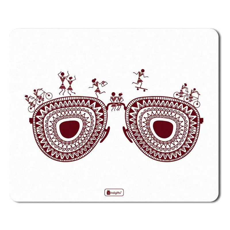 Warli Hippie Mouse Pad - White media 3