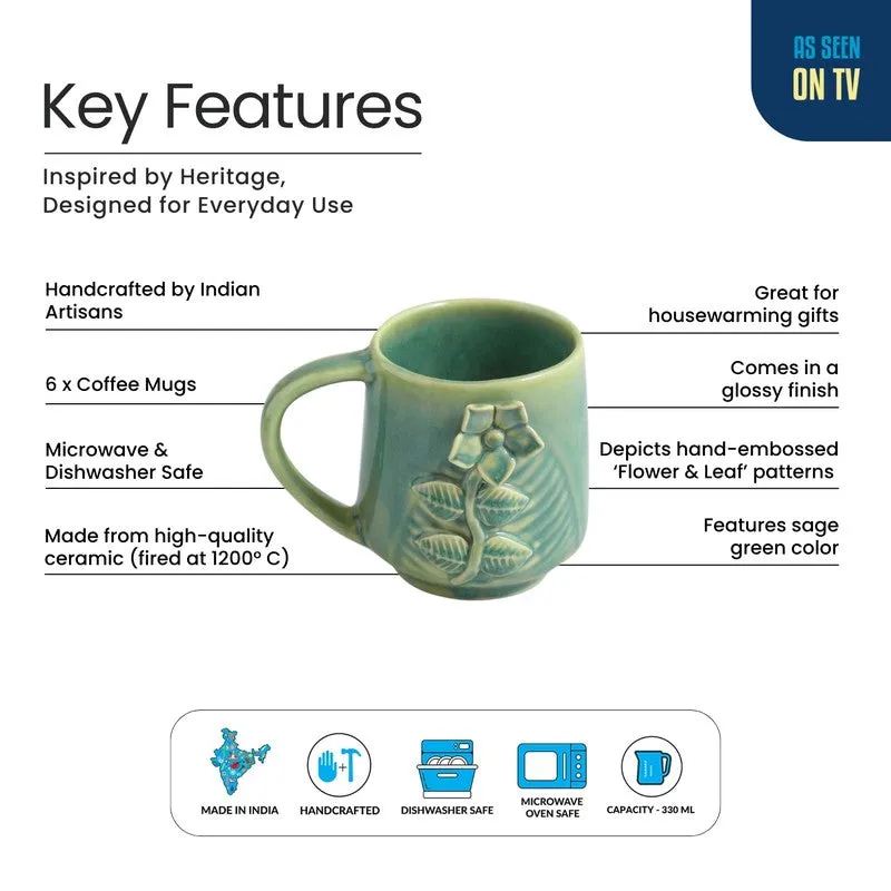 Sage Ceramic Coffee Mug (330 mL Each) - Set Of Six media 5