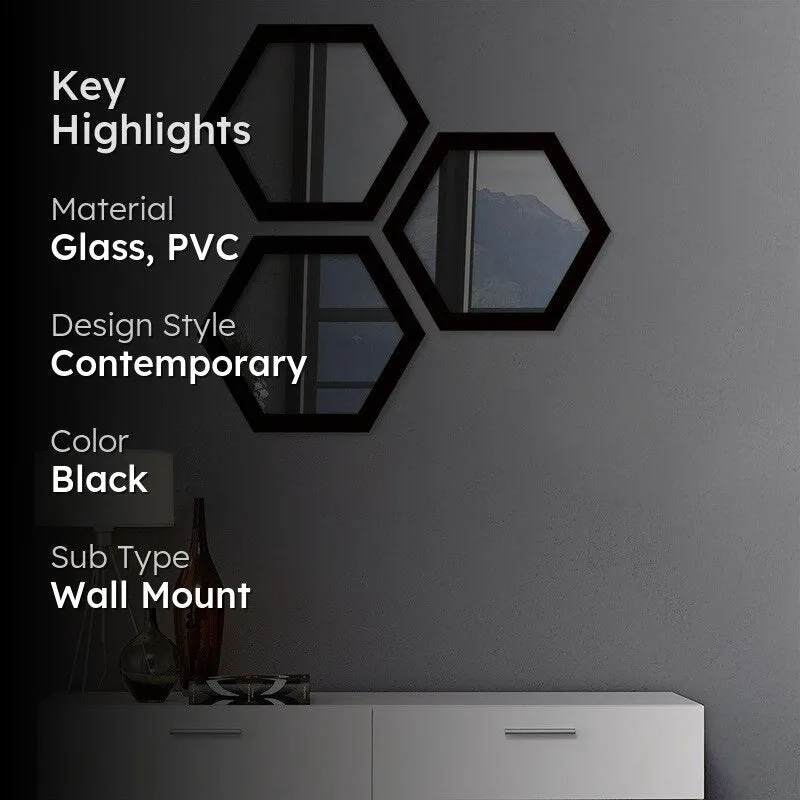Reflectique Glass Wall Mirror Wiith PVC Frame - Set Of Three media 2