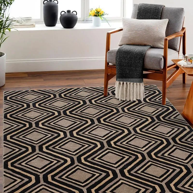 Faramir Hand Tufted Geometric Wool & Nylon Carpet - Black media 3