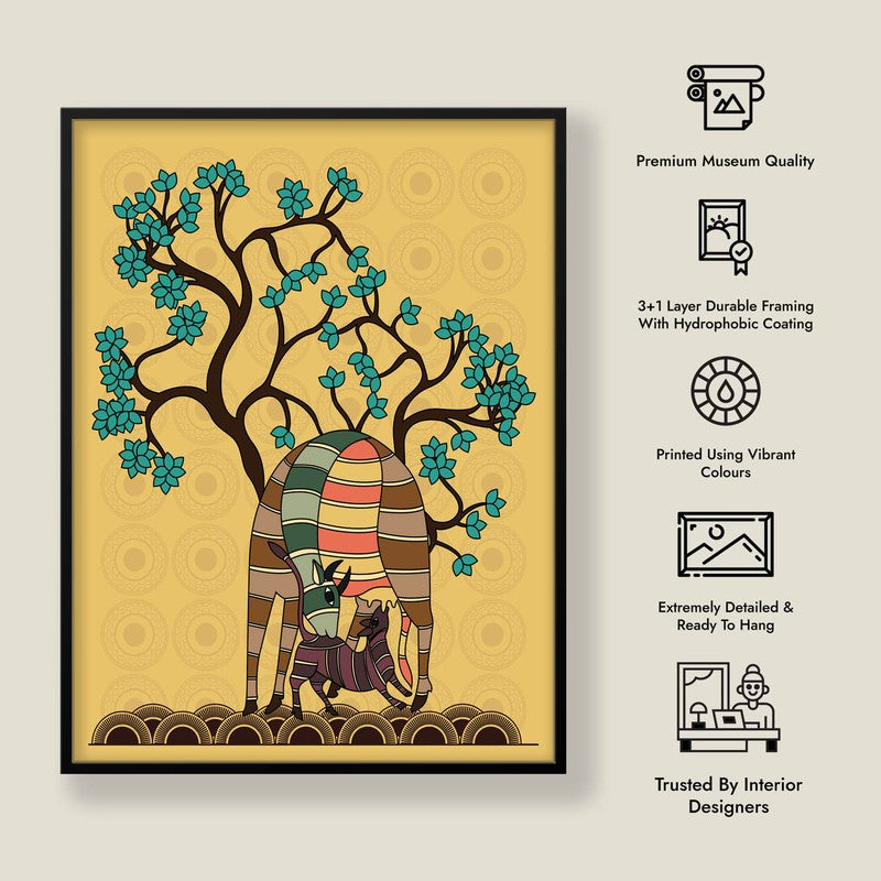 Deer And Fawn Framed Gond Canvas Wall Painting media 9