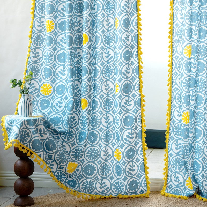 Tranquebar Home Bloom Haven Cotton Curtains(Blue) - Set Of Two media 4