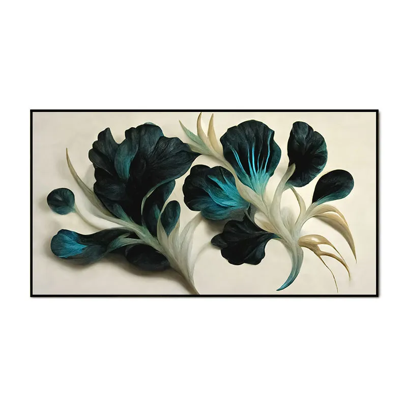Ebony Indigo Blooms Floral Canvas Wall Painting With Frame - Black media 5