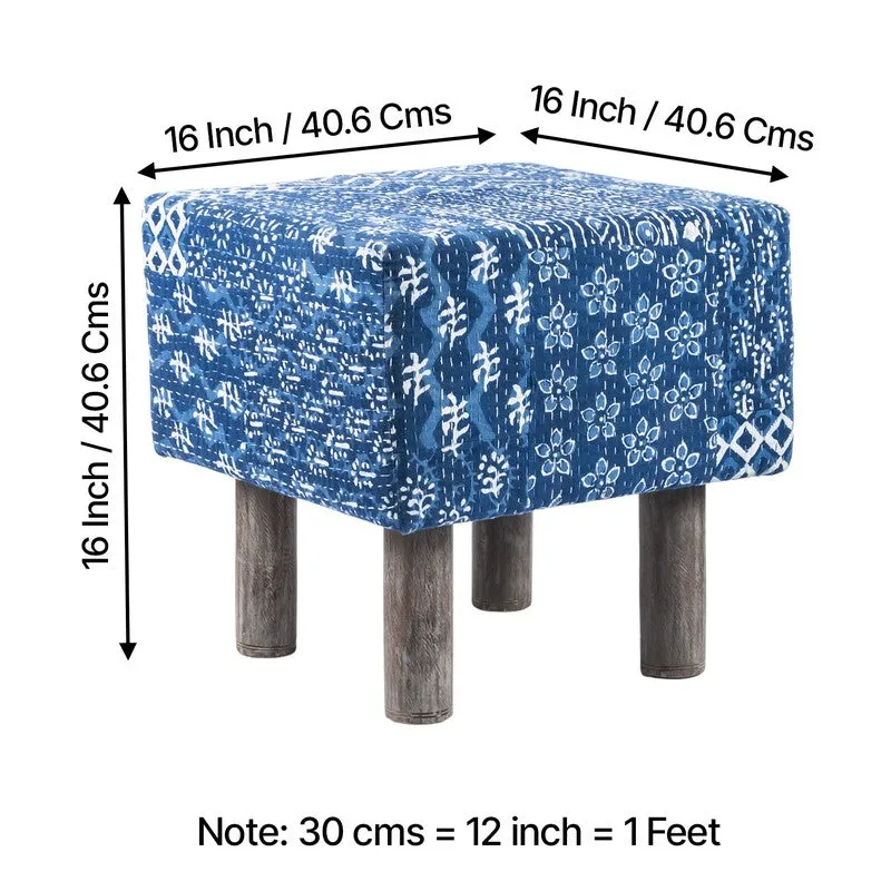 Urixon Acacia Wooden Ottomans - Blue media 10