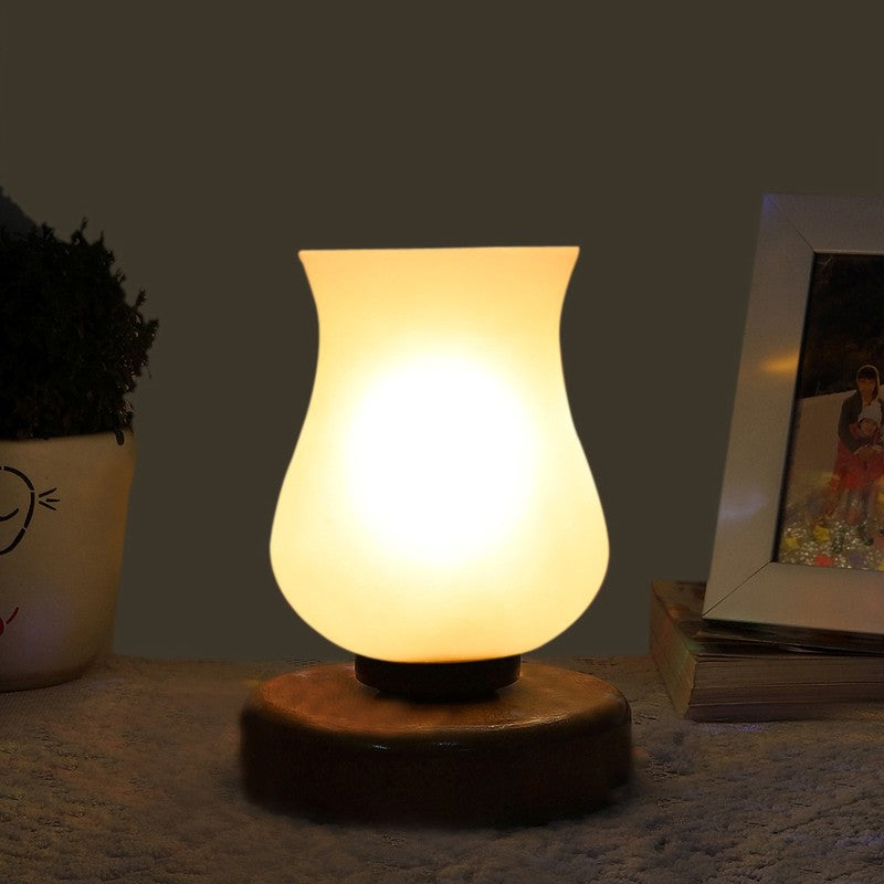 Gleamir Glass Table Lamp With Wooden Base - White