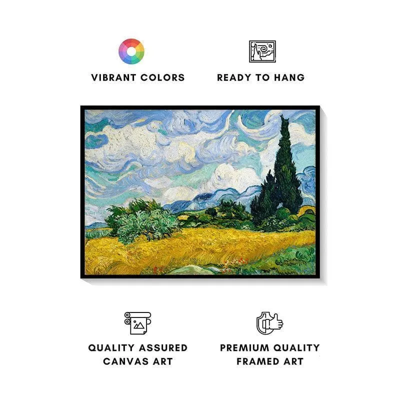 Wheat Field With Cypresses Canvas Wall Painting - Black Frame media 4