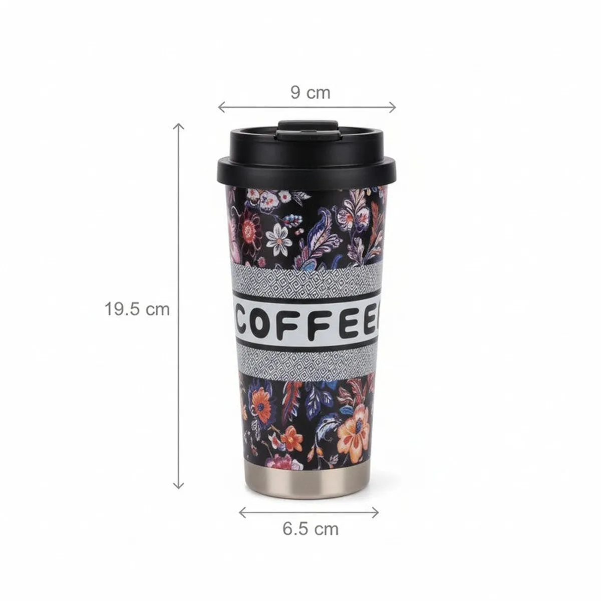 Product size diagram showing the tumbler's dimensions