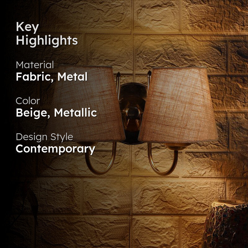Veda Duo Conical Fabric & Metal Wall Lamp - Beige media 2