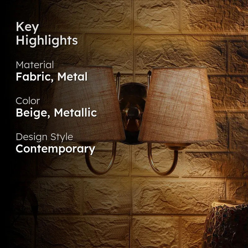 Veda Duo Conical Fabric & Metal Wall Lamp - Beige media 2