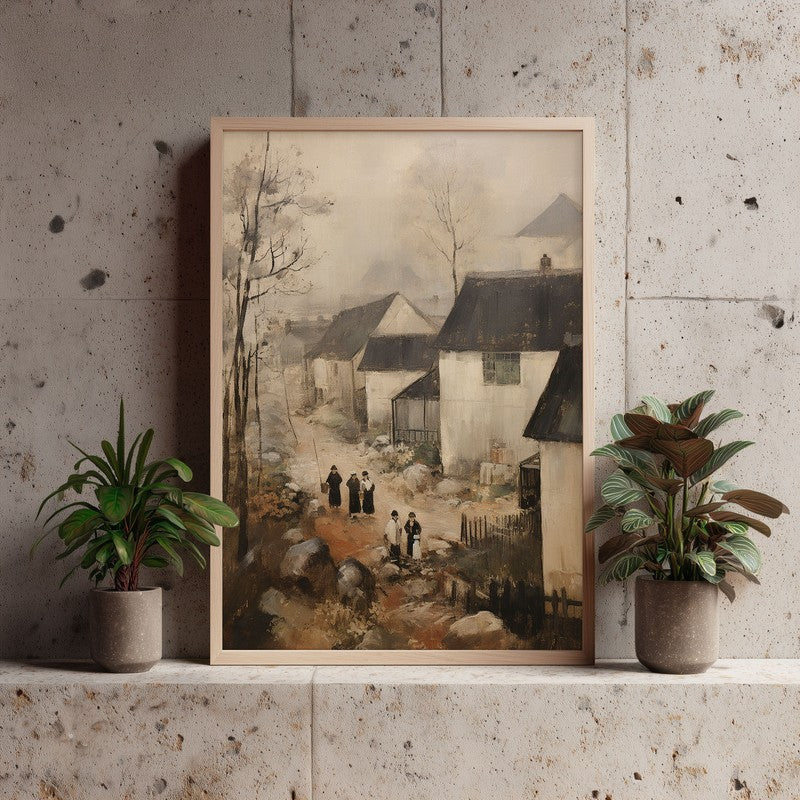 Winter Cottages Archival Canvas Wall Art - Natural Brown Frame media 4