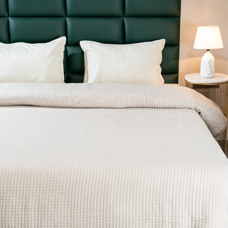 Ivory Self Stripe Comforter - Three Piece Set media 1