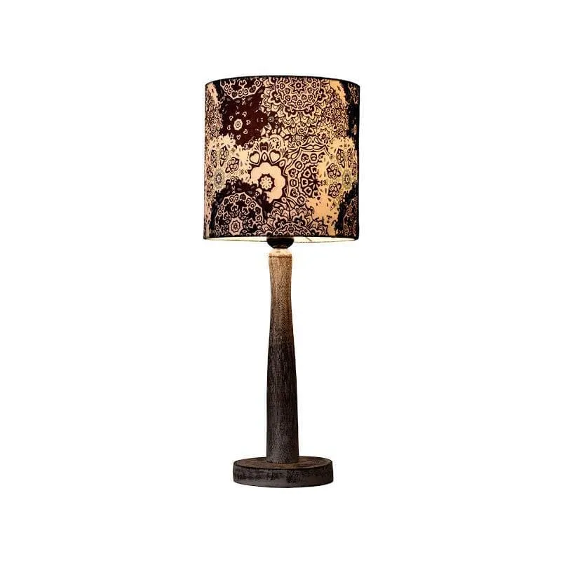 Vivid Blue With Wooden Pillar Fabric Table Lamp - Multicolor media 4