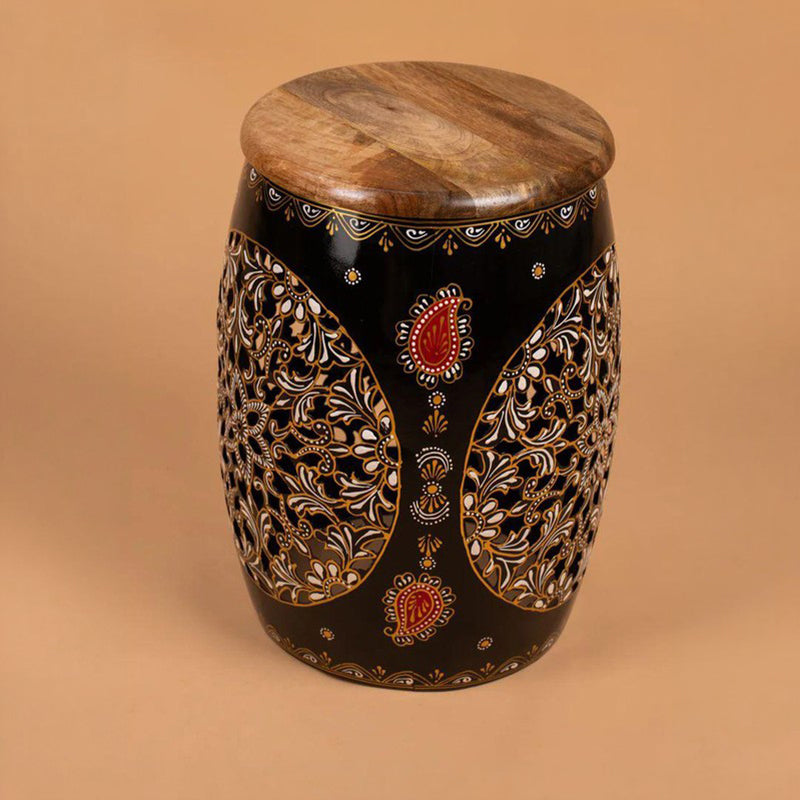 Floral Cutwork Drum Iron Stools - Black media 5