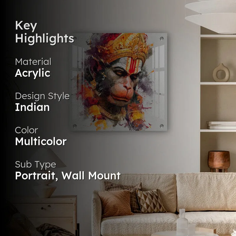 Lord Hanuman Sacred Face Acrylic Wall Art media 2