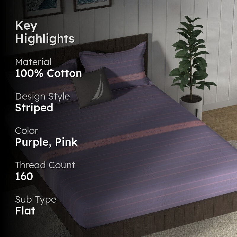 Nautica Refined Mosaic Cotton Bedsheet (Purple) - 160 TC media 2