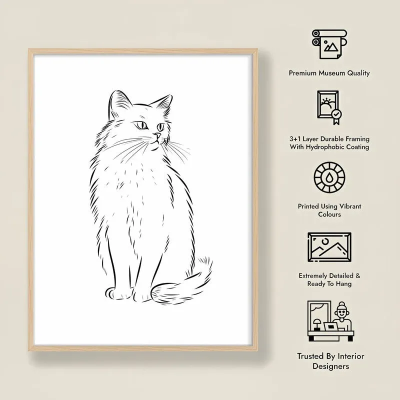 Cat Sketch Archival Canvas Wall Art - Natural Brown Frame media 8