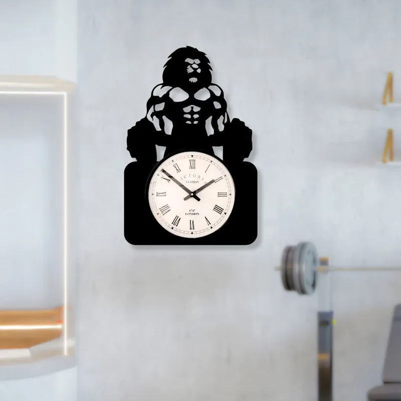 Body Builder Steel Analog Wall Clock - Black media 3