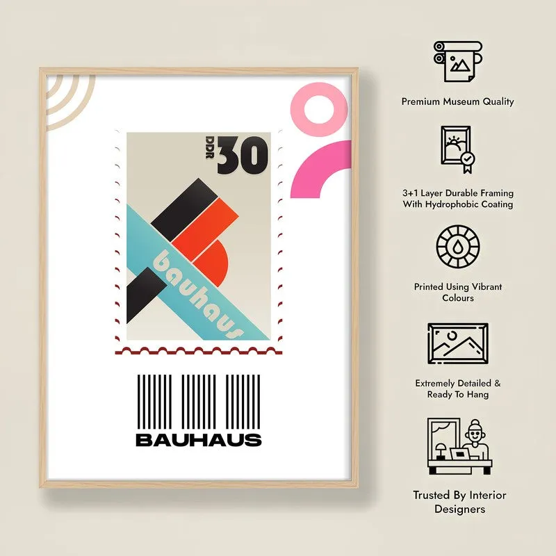 Postal Stamp Archival Canvas Wall Art - Natural Brown Frame media 8