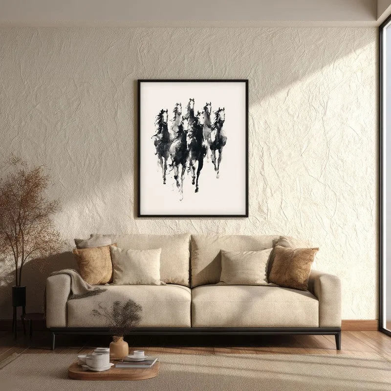 Vintage Horse Gallop Wall Painting With Black Frame media 3