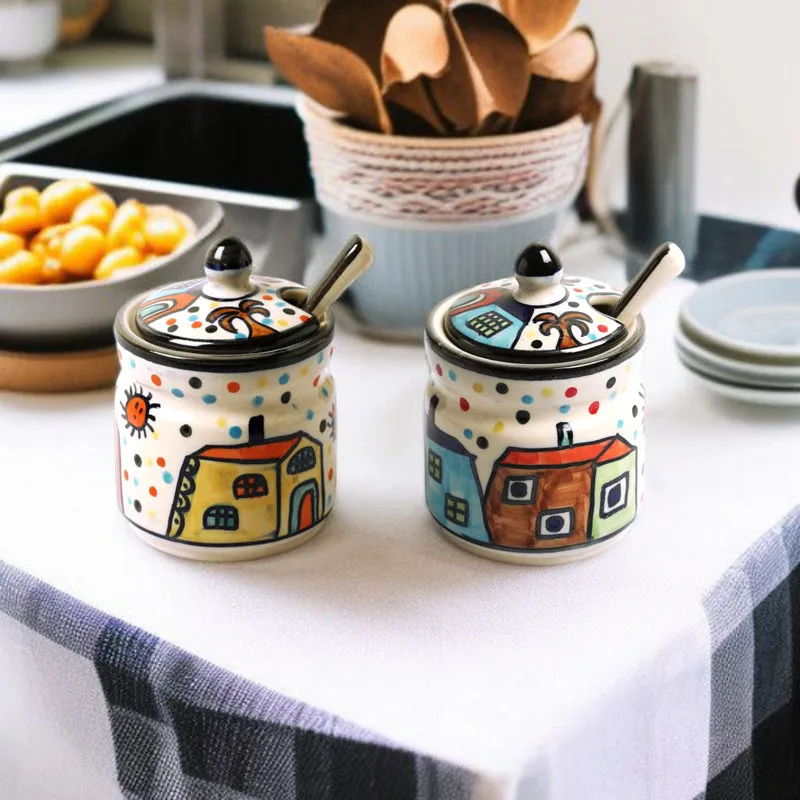 Cottage Bharni Ceramic Jar With Spoon (200 mL Each) - Set Of Two media 4