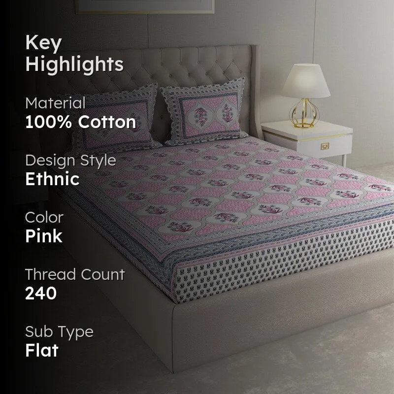 Devarna Printed Cotton Bedsheet (Pink) - 240 TC media 2