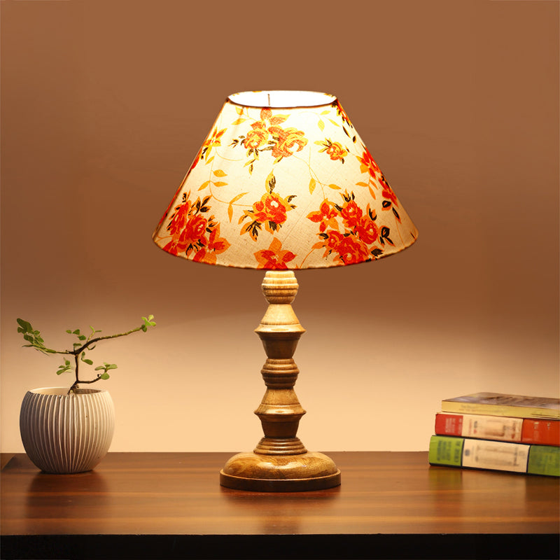 Fleur Cone Timber Wooden Table Lamp - Orange