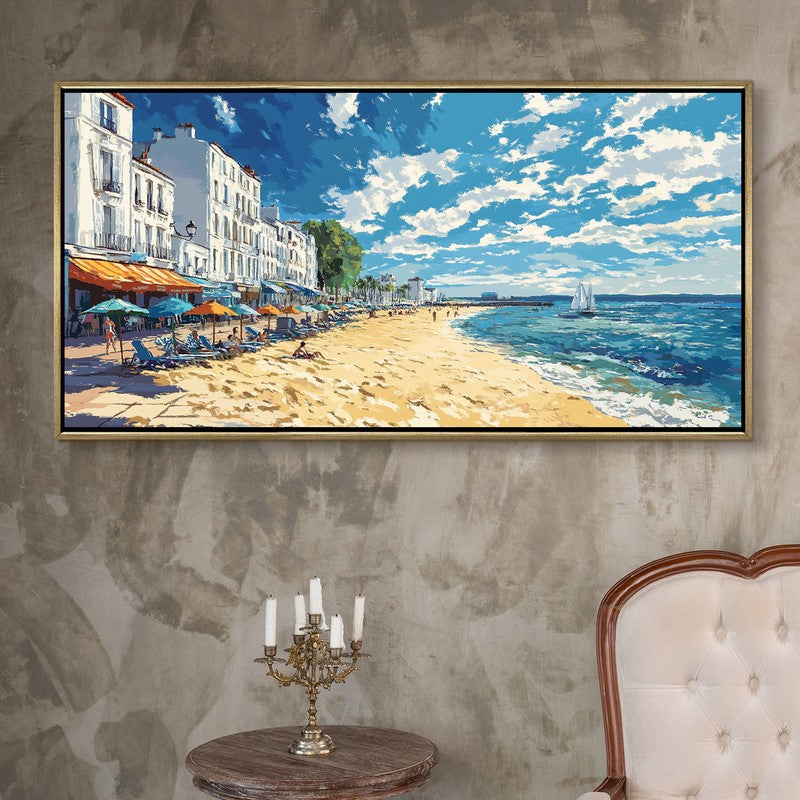 Cerulean Canvas Wall Painting With Frame