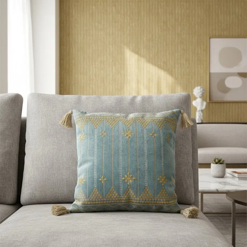 Azure Golden Bloom Embroidered Cushion Cover - Set Of Two media 5