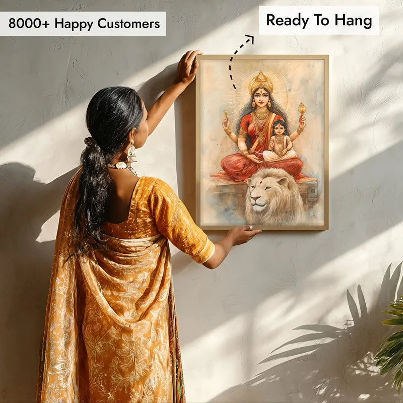Jagadamba Spiritual Archival Paper Wall Painting - Natural Brown Frame media 7