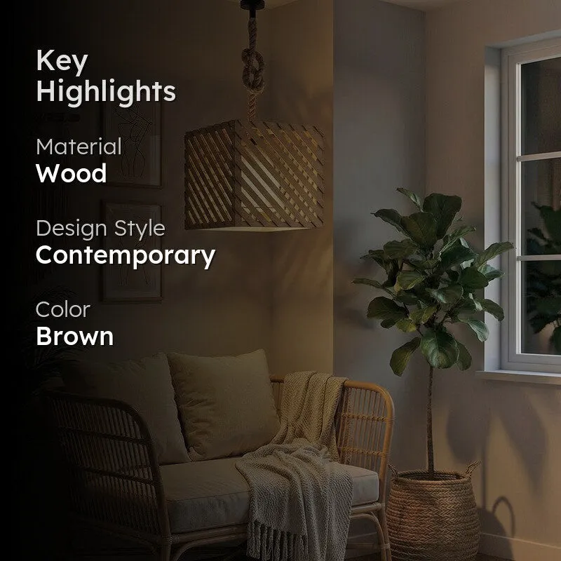 GeoLattice Wooden Ceiling Lamp - Brown media 2