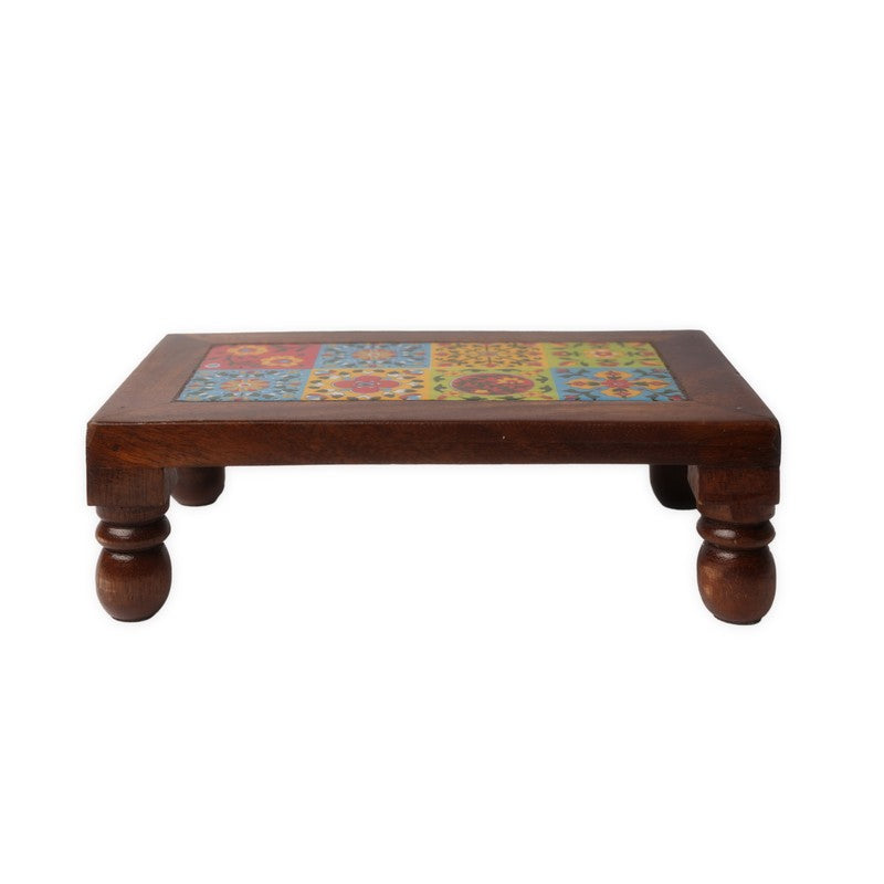 Nyra II Folk Art Mango Wood Stool - 10 inch media 5
