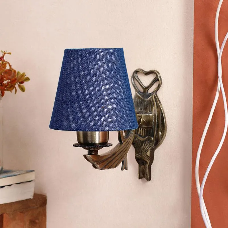 Love Gleam Atva Conical Fabric & Metal Wall Lamp - Blue media 3