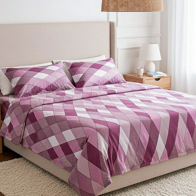 Jora Geometric Cotton Bedsheet (Pink) - 144 TC media 3