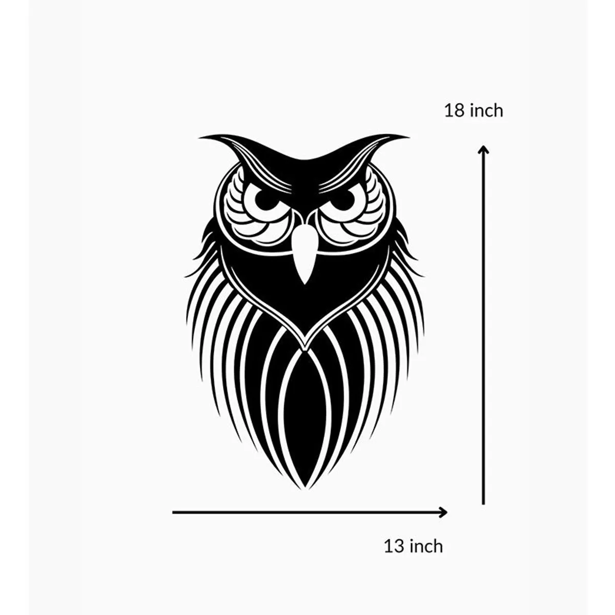 Front view of the black owl wall accent shown with dimension arrows