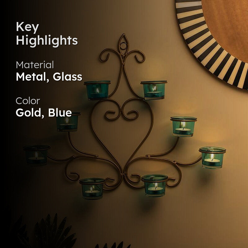 Floral Gold Frame Candle Holder - Teal media 2