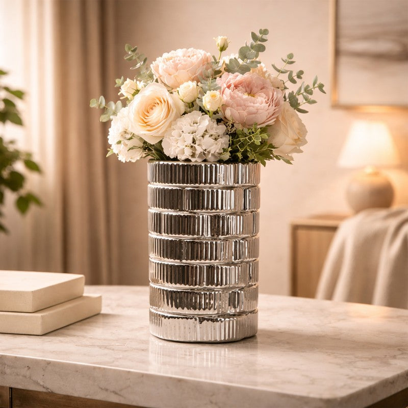 Gildora Tall Ceramic Vase - Silver media 6