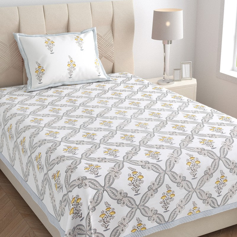 Nawabi Vibe Cotton Bedsheet (Grey, Yellow) - 180 TC media 3
