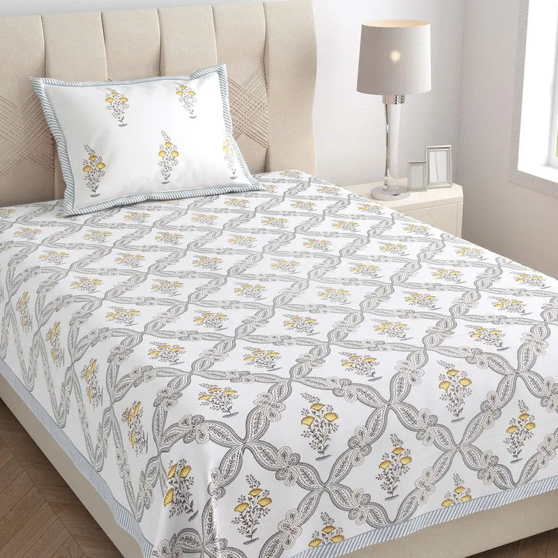 Nawabi Vibe Cotton Bedsheet (Grey, Yellow) - 180 TC media 3