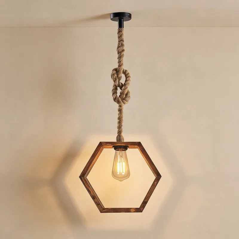 HexaAura Wooden Ceiling Lamp - Brown media 4