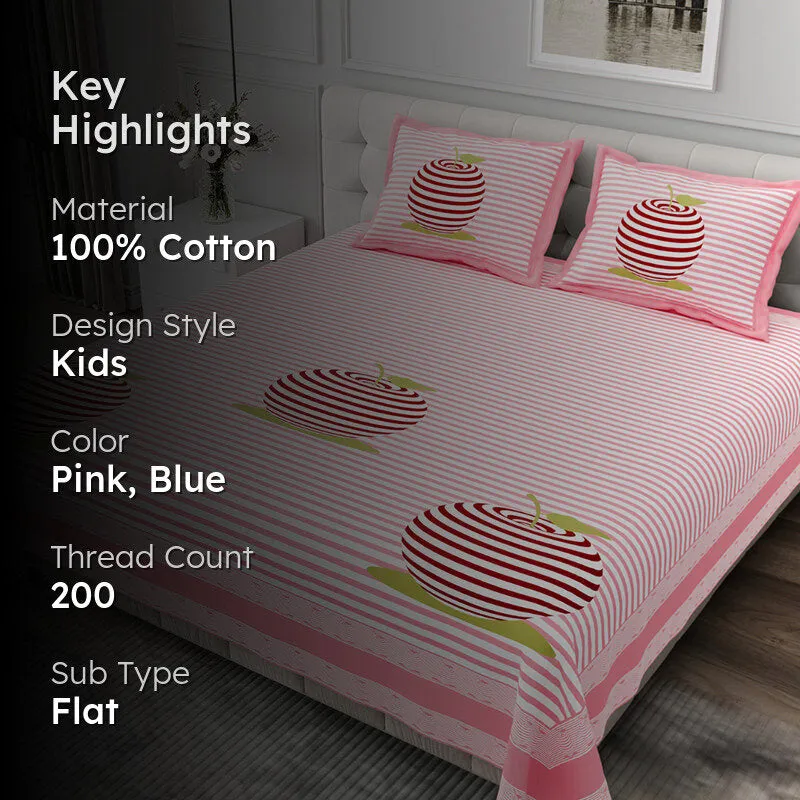 Illusion Stripey Cherry Cotton Bedsheet (Pink) - 200 TC media 2