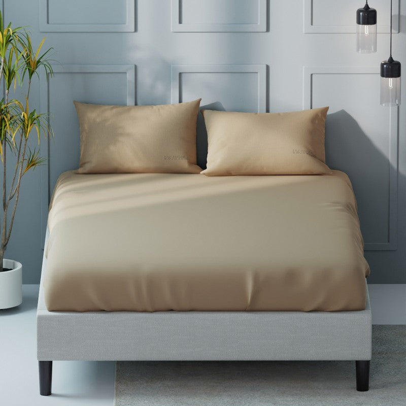 Nautica Cove Accent Solid Cotton Bedsheet (Khaki) - 400 TC media 3