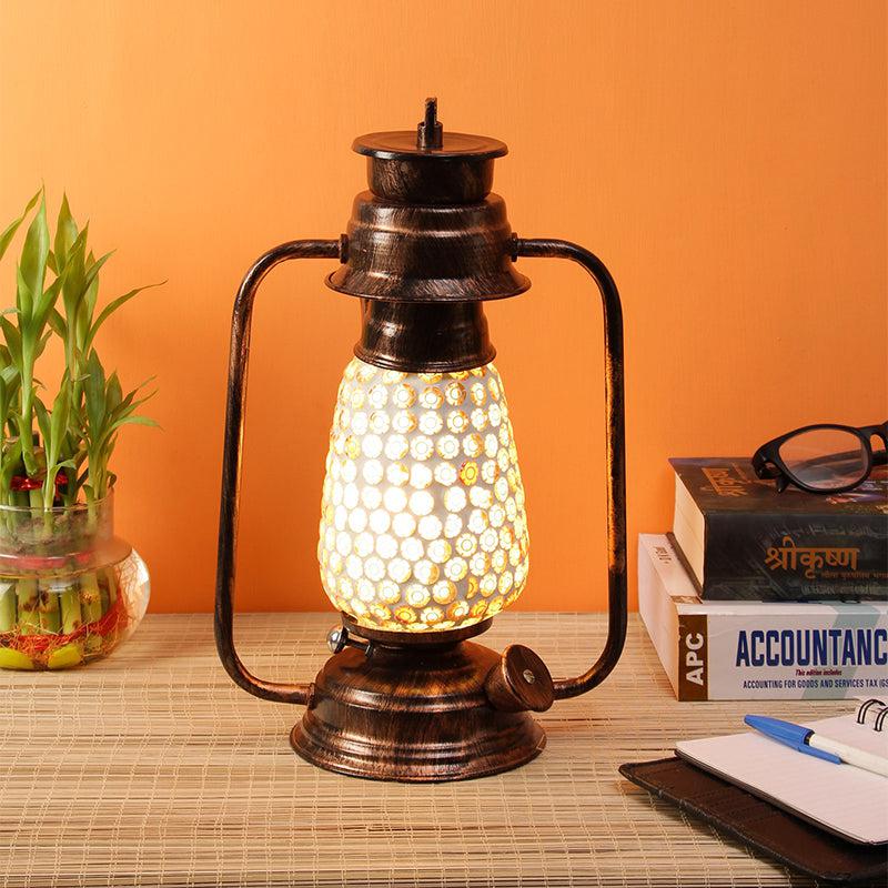Navina Mosaic Lantern Iron Table Lamp - Brown,Yellow