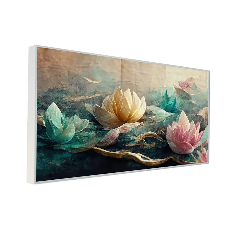 Lotus Gardenia Floral Wall Painting With Frame media 8