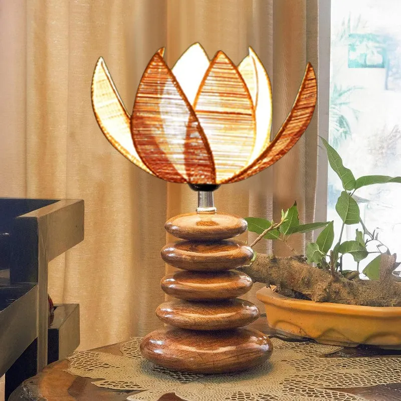 Solenrix Bamboo Table Lamp With Wooden Base - Beige media 3